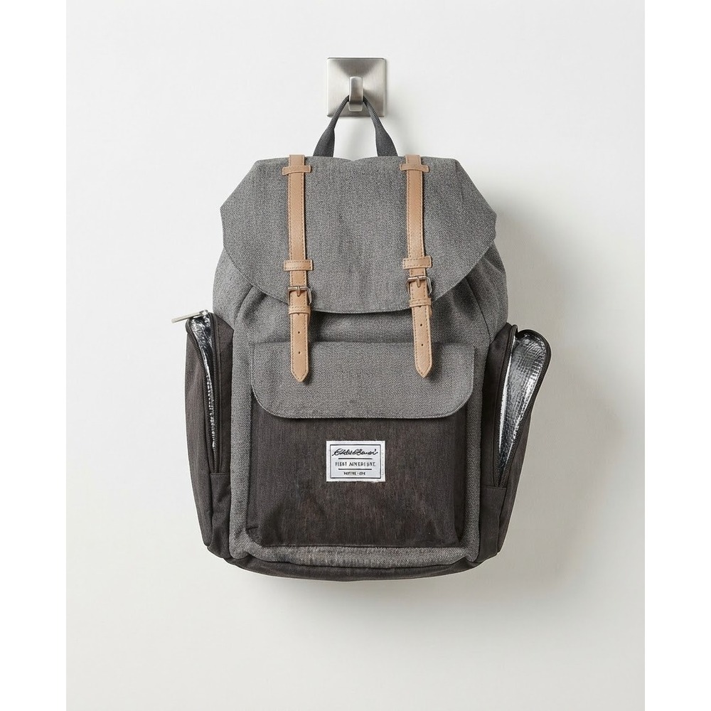 Eddie Bauer First Adventure Diaper Bag Backpack Grey Herringbone Insulated